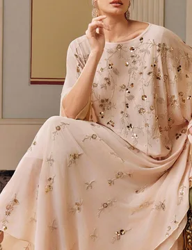 Vestido de noche largo y elegante para mujer con mangas de murciélago, bordado con lentejuelas y color champán S - Shein - FashionsVida