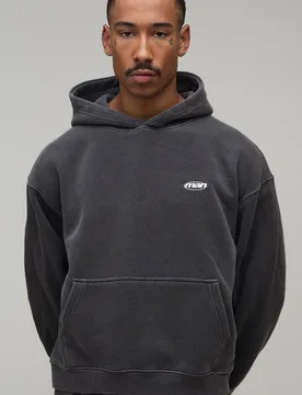 Herren Übergroßer Herren Sport Gewaschener Kapuzenpullover Washed Charcoal Größe Small - boohooMAN - FashionsVida