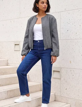 Women's Herringbone Bomber Jacket in Grey Size: 12 - Grey - Size: 12 - Dusk - FashionsVida