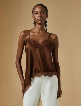Top de camiseta sin mangas de mujer con parches de encaje de unicolor minimalista, para uso diario S - Shein - FashionsVida