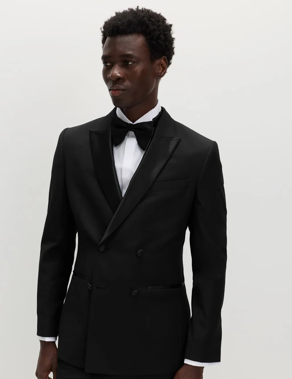 Slim Fit Double Breasted Tuxedo Jacket Black male - M&S - FashionsVida