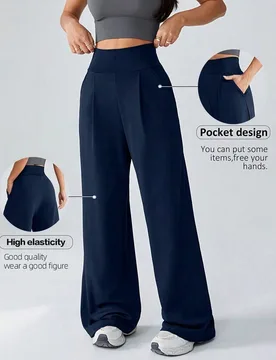 Pantalones de yoga de pierna ancha para mujer, pantalones de vestir casuales para el trabajo, pantalones de chándal cómodos, pantalones sueltos de c - Shein - FashionsVida