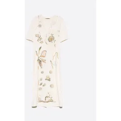 Vestido pechera estampada con encajes