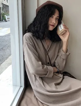 Plus Size 4XL Women's Autumn Dress Loose Long Sleeve V-Neck Button Detail Knitted Design Ladies Vestido Brand Robe KE1881 - Aliexpress - FashionsVida