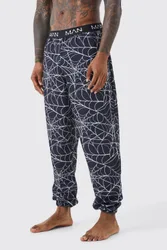 Mens Spider Web Print Lounge Joggers - Black