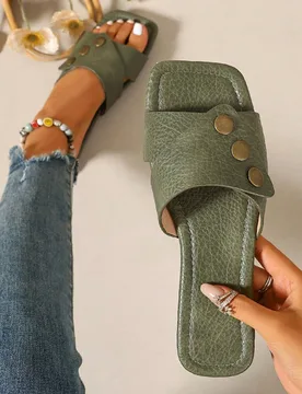 Sandalias tipo slide de moda casual para mujer, primavera/verano, cómodas, de tacón plano, zapatos de playa, esencial para vacaciones CN39 - Shein - FashionsVida