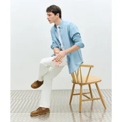 Camisa denim look de algodón lino de manga larga de hombre