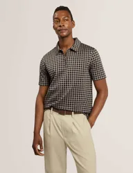 Checked Half Zip Polo Shirt Dark Brown male
