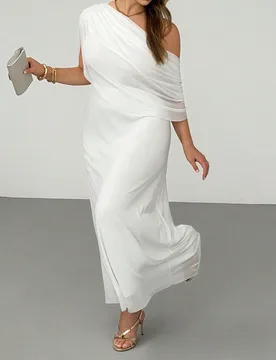 Vestido de fiesta elegante de talla grande de unicolor con cuello asimétrico 2XL - Shein - FashionsVida