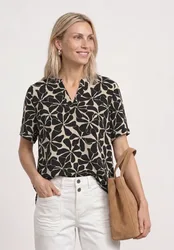 Blusenshirt mit Split Neck und Print female Schwarz