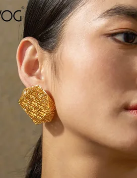 IVOG Hollow Out Design Stud Earrings For Women Gold Color Grid Earring Fashion Jewelry Accessories Flagship Store - Aliexpress - FashionsVida