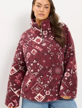 Women's Tile Quarter Zip Fleece in Red Size: 22-24 - Red - Size: 22-24 - Yours - FashionsVida