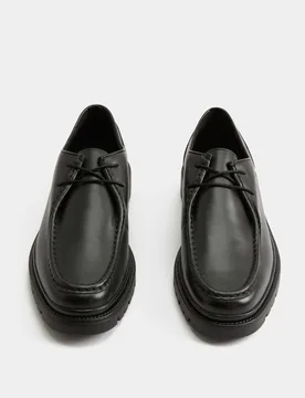 Leather Chunky Sole Apron Shoes Black male - M&S - FashionsVida