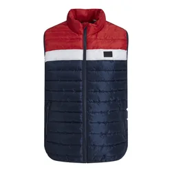 Mens Puffer Gilet With Stand Up Collar Lightweight - Navy/red - Size Small