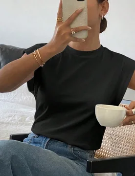 Camiseta negra sólida minimalista y casual para mujer, adecuada para el verano XXS - Shein - FashionsVida