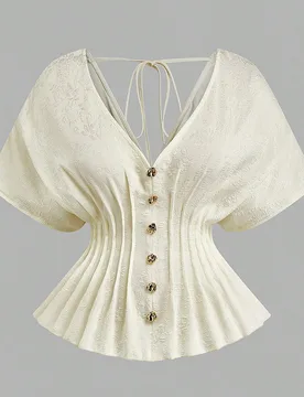 Blusa elegante de cuello en V de talla grande, moda minimalista, que ciñe la cintura y estiliza 3XL - Shein - FashionsVida