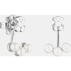Pendientes nocturne de plata con motivo y tres perlas