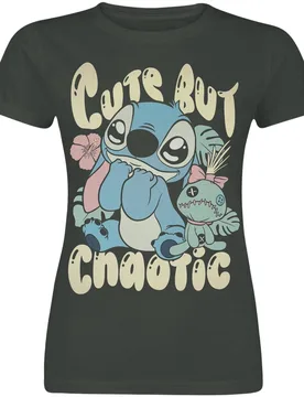 Disney T-Shirt - Stitch Cute But Chaotic - S bis XXL - für Damen - Größe XL - charcoal - Lizenzierter Fanartikel - Frauen - female - Lilo & Stitch - FashionsVida