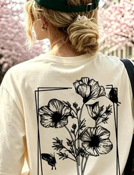 Camiseta de manga corta con cuello redondo, estampado floral & de mariposa, estilo minimalista y de moda, uso casual versátil para el día a día de - Shein - FashionsVida