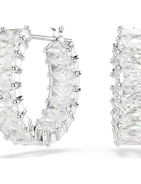 Orecchini a cerchio Matrix, Taglio baguette, Bianchi, Placcato rodio OS - Swarovski - FashionsVida