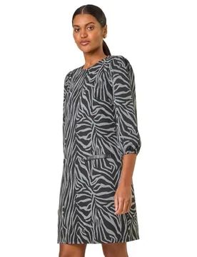 Womens Animal Print Stretch Dress - Grey - Size 18 Uk - Roman - FashionsVida
