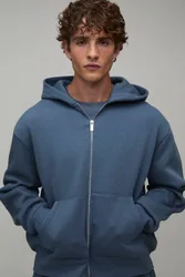 Herren Essential Übergroßer Kastenförmiger Durchgehend Reißverschluss Kapuzenpullover Vintage Blue Größe Large