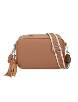 Women's Tassol Crossbody Bag with Canvas Strap in Light Brown - Light Brown - Size: One Size - Fontanella Fashion - FashionsVida