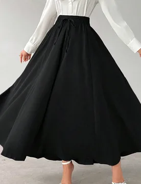 Falda larga de mujer de unicolor con cinturón, estilo vintage elegante, perfecta para negocios/trabajo/fiesta de cóctel/boda/diario/graduación S - Shein - FashionsVida