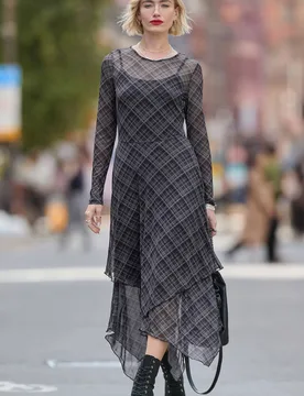 Women's Roxy Check Dippy Hem Mesh Dress in Grey Size: 8 - Grey - Size: 8 - Joe browns - FashionsVida