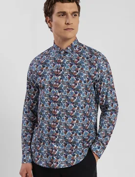 Mens Limited Edition Flower Slim Fit Shirt - Steel & Jelly - FashionsVida