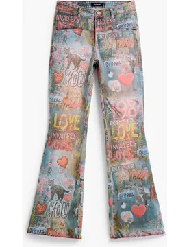 Pantalón de mujer vaquero flare estampado - Desigual - FashionsVida