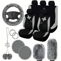 Piezas Nuevo Lanzamiento Funda de Asiento de Coche Universal con Diseño de Mariposa - Decoración de Bordado Elegante, Material de Tela Duradera y Tr