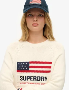 Superdry Damen Creme, Rot und Blau Americana Strickpullover mit Rundhalsausschnitt, Größe: 42 - 79.99 - FashionsVida