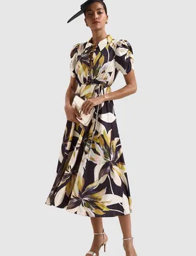 Women's Bella Puff Sleeve Printed Shirt Dress in Black Size: 20 - Black - Size: 20 - Phase Eight - FashionsVida