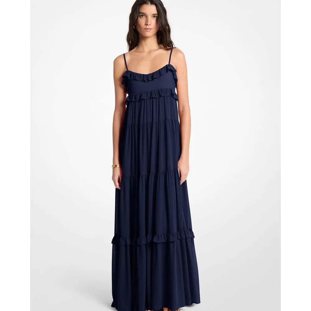 Vestido largo de georgette a capas con volantes - MICHAEL Michael Kors - FashionsVida