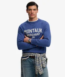 Superdry Herren Baumwolle Applikation Merchant Vintage Sweatshirt, Blau & Creme, Größe: S