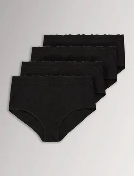 Women's 4 Pack Lace Trim Full Briefs in Black Size: 14-16 - Black - Size: 14-16 - Yours - FashionsVida