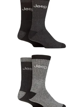 Mens 4 Pair Marl Regenerated Cotton Boot Socks Black / Charcoal 6-11 - Black - Size: 6-11 Mens - Jeep - FashionsVida