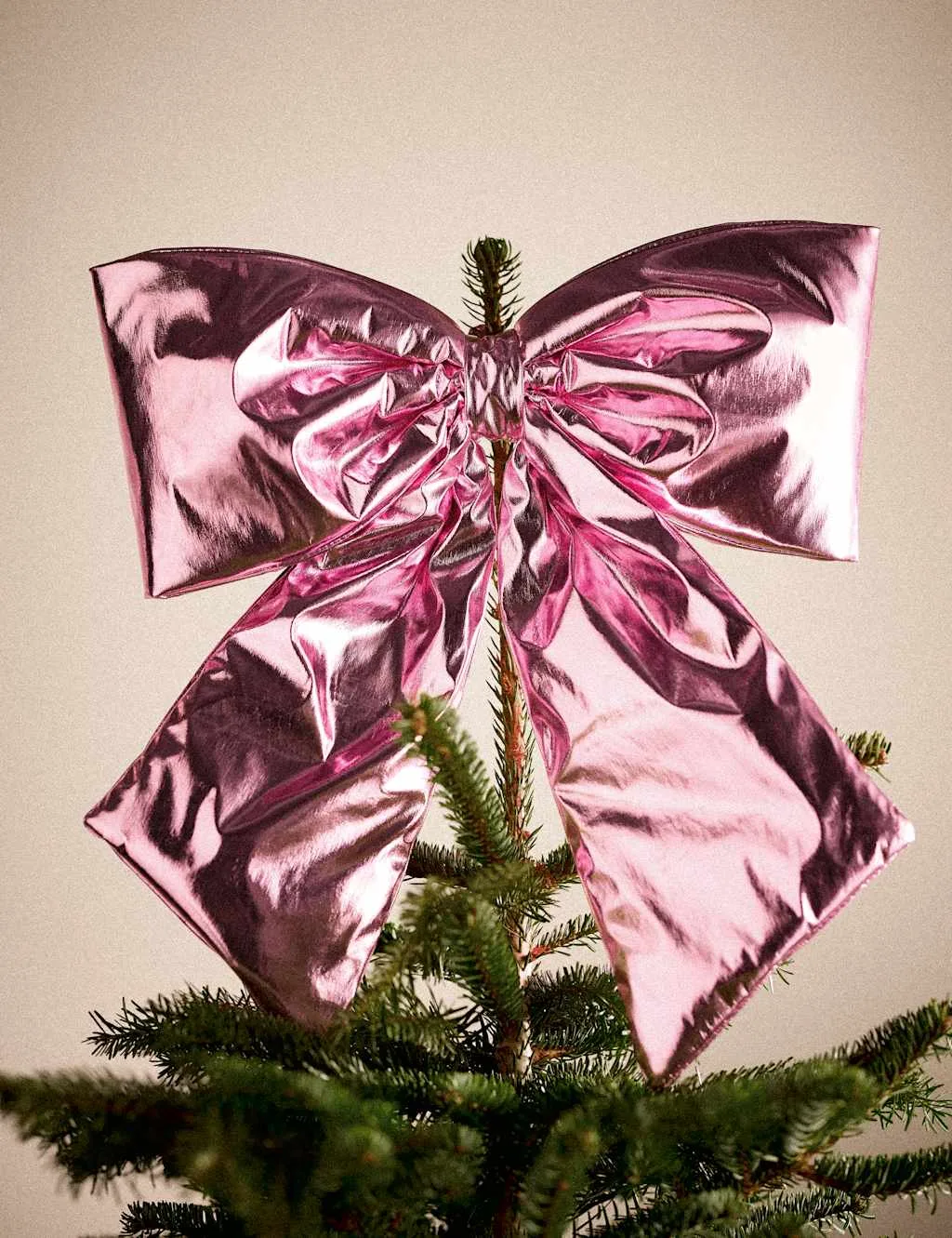 Pink Metallic Hanging Bow Decoration Pink - M&S - FashionsVida