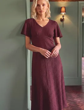 Women's Petite V-Neck Dress in Wine Size: 12 - Wine - Size: 12 - Roman - FashionsVida