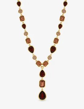 Women's Gold Plated & Red Tonal Stone Y Drop Necklace - Gold - Size: One Size - MOOD - FashionsVida