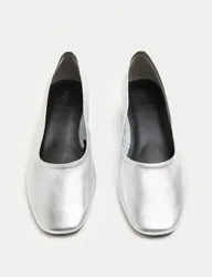 Leather Block Heel Pumps Silver female