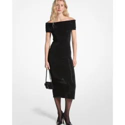 Vestido midi de punto elástico con los hombros descubiertos