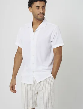 Mens Textured Revere Collar Short Sleeve Shirt - Cream - Size Medium - Brave soul - FashionsVida