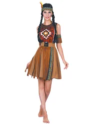 Farbkräftiges Indianer-Kostüm für Damen Faschingskostüm braun-bunt - female