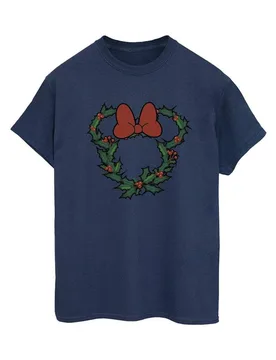 Women's Minnie Mouse Wreath Cotton Boyfriend T-Shirt in Navy Size: 5XL - Navy - Size: 5XL - Disney - FashionsVida