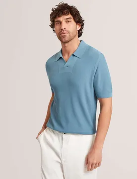 Textured Open Neck Knitted Polo Shirt Light Blue male - Ted baker - FashionsVida