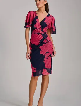 Women's Angel Sleeve Ruched Mesh Bodycon Dress in Dark Navy Size: 10 - Dark Navy - Size: 10 - Jolie Moi - FashionsVida