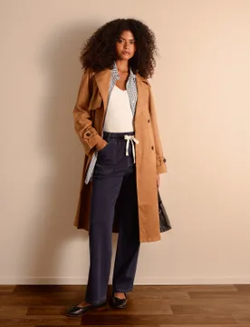 Contrast Drawstring Waist Wide Leg Trousers - L / INDIGO - female - Blue Vanilla - FashionsVida