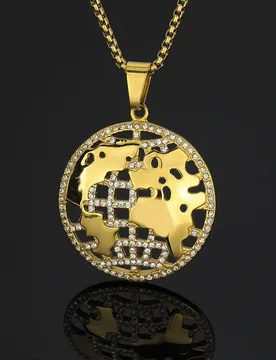 Hip Hop Global World Map Round Iced Out Shiny Zirconia Pendant Gold Color Stainless Steel Necklace for Men Punk Rock Jewelry - Aliexpress - FashionsVida
